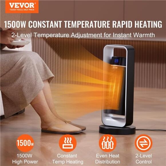 Electric Space Heater with Thermostat Remote, 1000W/1500W 2-Level Adjustable - Picture 2 of 8